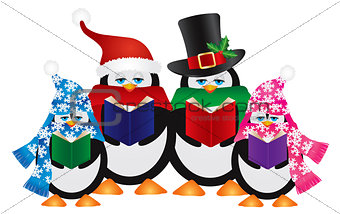 Penguins Christmas Carolers Illustration