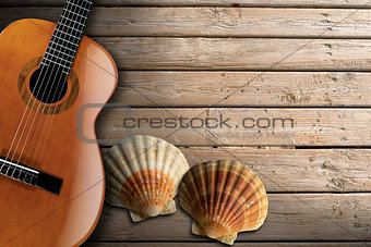 Acoustic Guitar on Wooden Boardwalk