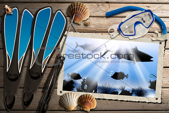 Spearfishing Photo Frame with Sea Abyss