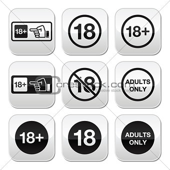 Under 18, adults only warning sign buttons