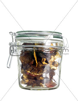 dried mushrooms in jar 