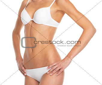 Closeup on torso of young woman in lingerie
