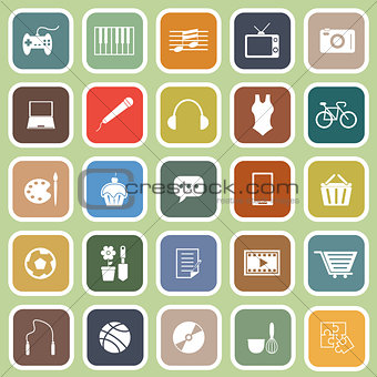Hobby flat icons on green background