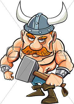 Cartoon viking with a big hammer