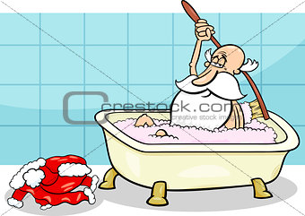 santa taking bath cartoon illustration