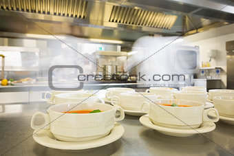 Bowls filled with hot soup