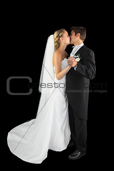 Sweet young married couple dancing viennese waltz