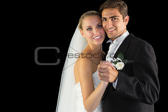 Smiling married couple dancing viennese waltz