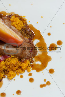 Close up of couscous with meat