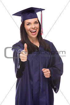 Mixed Race Graduate in Cap and Gown with Thumbs Up