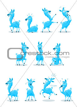 Blue Llama with Various Expressions