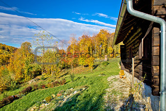 Wooden lodge in autumn mountain nature