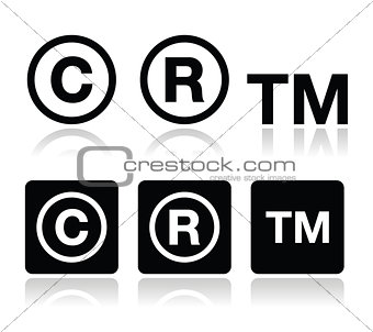 Copyright, trademark vector icons set