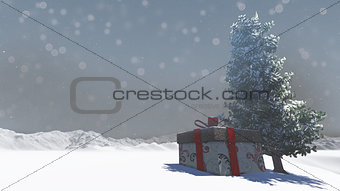 Gift box in snowy