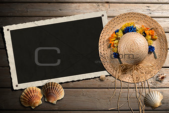Photo Frame on Wooden Boardwalk with Sand