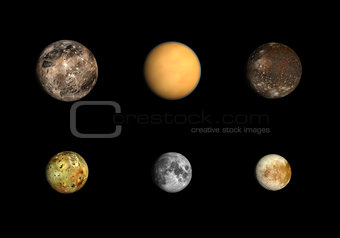 Jupitermoons, the Earth Moon and Titan blank
