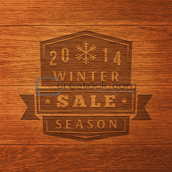 2014 Winter Sale Label On Wood Texture. Vector Background