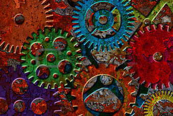 Rusty Gears on Grunge Texture Background