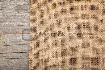 Burlap texture on wooden table