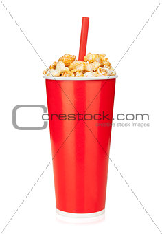Popcorn in fast food drink cup