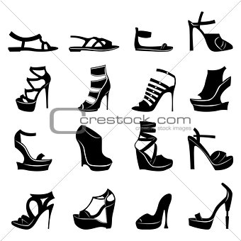 Set of various stylish models of women footwear