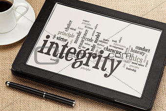 integrity word cloud on digital tablet