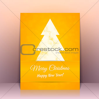 Yellow Greeting card background with Christmas tree