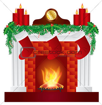 Fireplace with Christmas Decoration Illustration