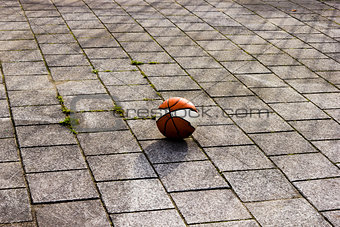Basketball ball on the playground in sunlight