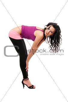 Playful young brunette in a black leggings