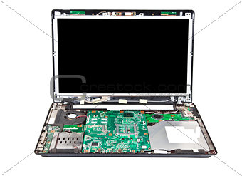 Laptop half disassembled front view