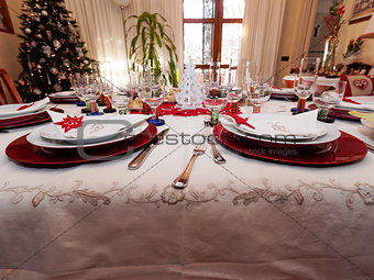 table set for christmas dinner