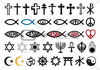 religious symbols, religion signs, vector set