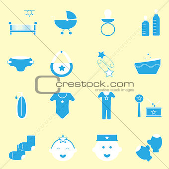 Baby blue color icons set