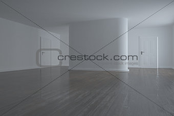 Bright room with two closed doors
