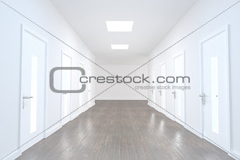 Bright hallway with several doors