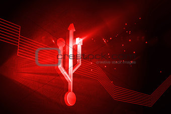 Shiny red connection icon on black background