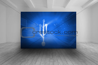 Room with blue picture of connection icon