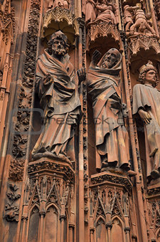 closeup view of  Notre-Dame cathedral at Strasbourg, France