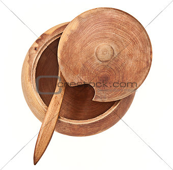 Wooden saltcellar, isolated on white background