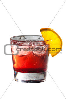 Cocktail with grenadine juice and lemon isolated on white