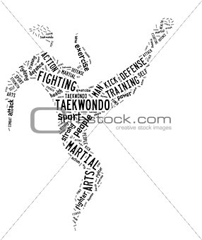taekwondo pictogram with related wordings on white background
