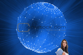 Composite image of smiling student in a computer room