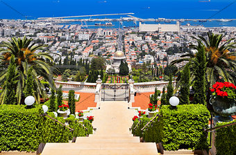 Beautiful Haifa view of Mediterranean Sea and Bahai Gardens