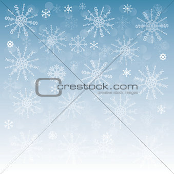 new year background with snowflakes with symbols of money: dollar, euro and yen (yuan)