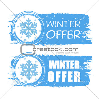winter offer with snowflake on blue drawn banners