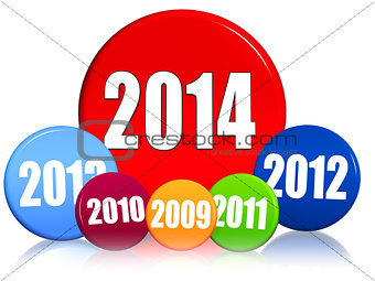 new year 2014 and previous years in colored circles