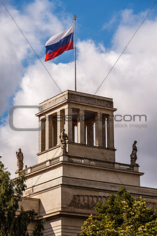 Russian Embassy Building and Russion Flag in Berlin, Germany