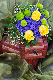 Yellow roses bouquet on box