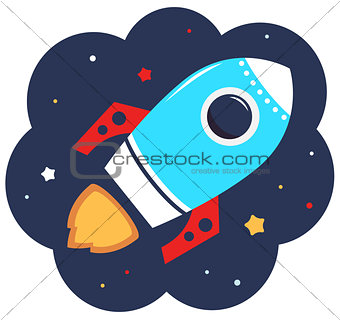 Cute cartoon colorful Rocket in space